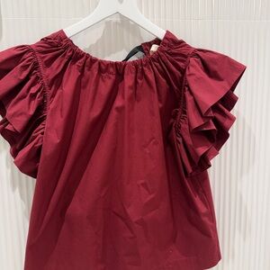 Ulla Johnson Deep Red Ruffle Blouse